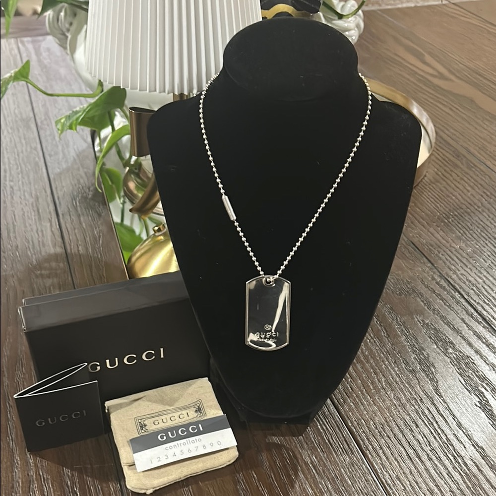 Gucci Full Inclusion Silver Dog Tag Necklace